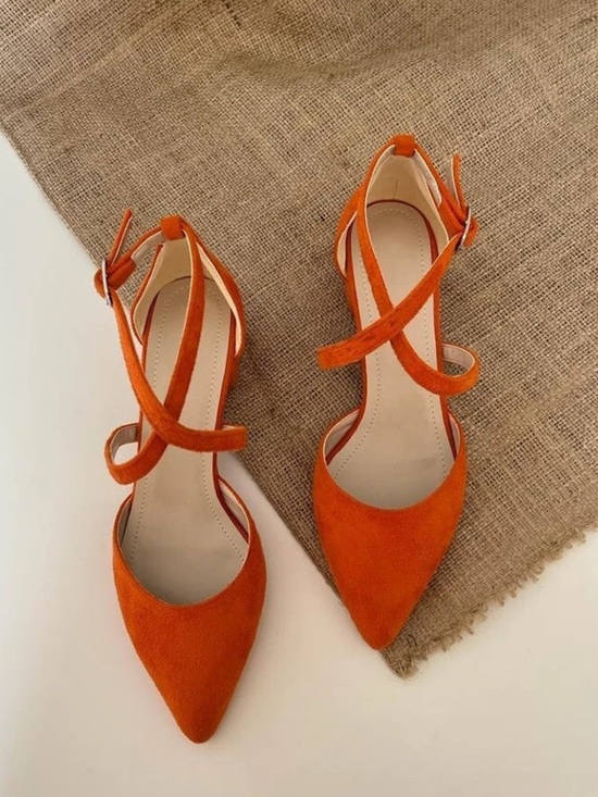 Shoes - Burnt Orange bold Pointed Toe Strappy Fla
